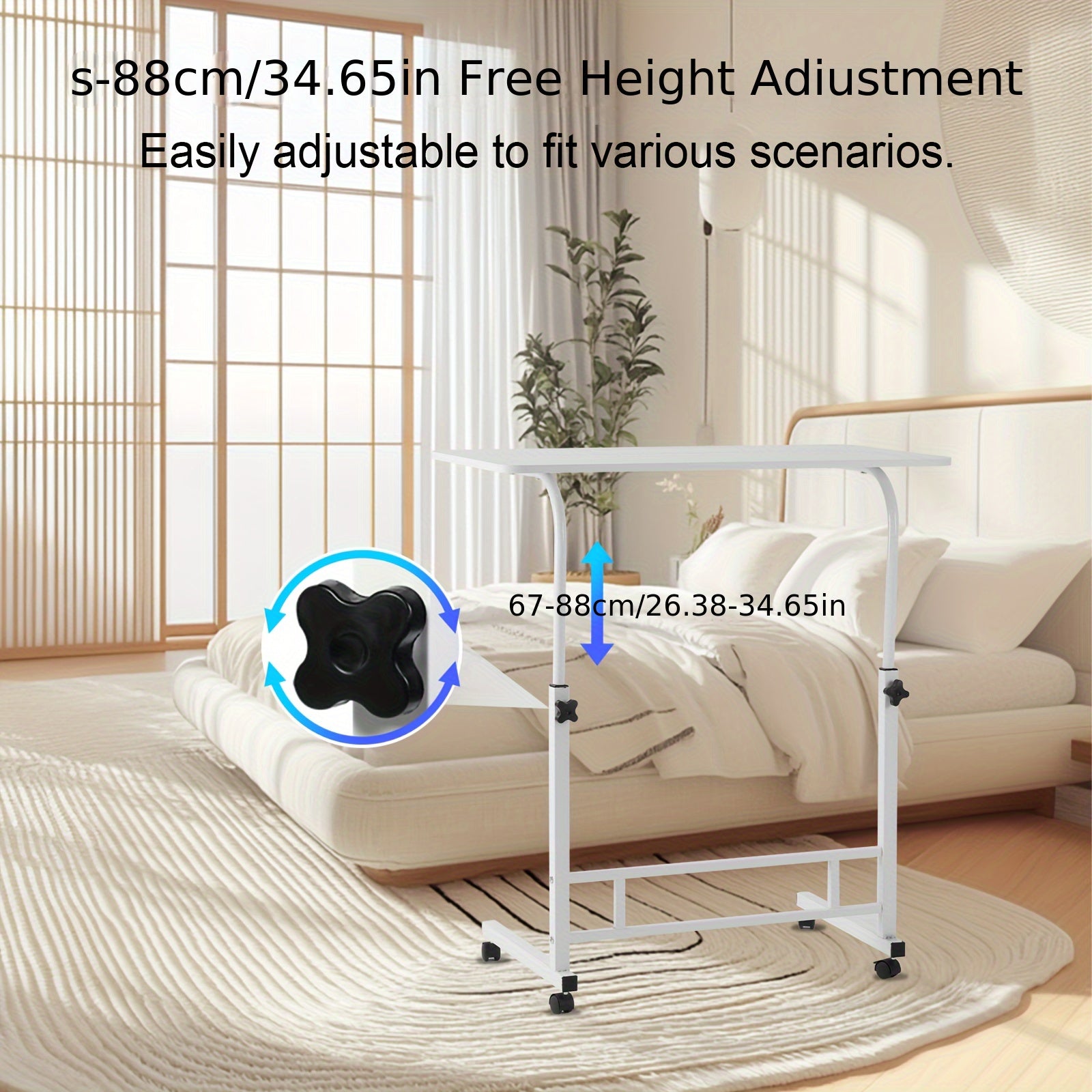 Ergonomic Standing Desk Adjustable Height, Mobile Computer Desk with Universal Wheel, Stable And Comfortable, Sturdy And Durable, Easy to Assemble, Spacious Study Table, Suitable for Home Office, Sofa